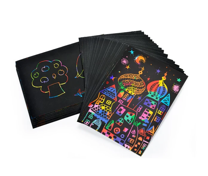 Tarjetas arcoíris para rascar y descubrir con pintura mágica infantil