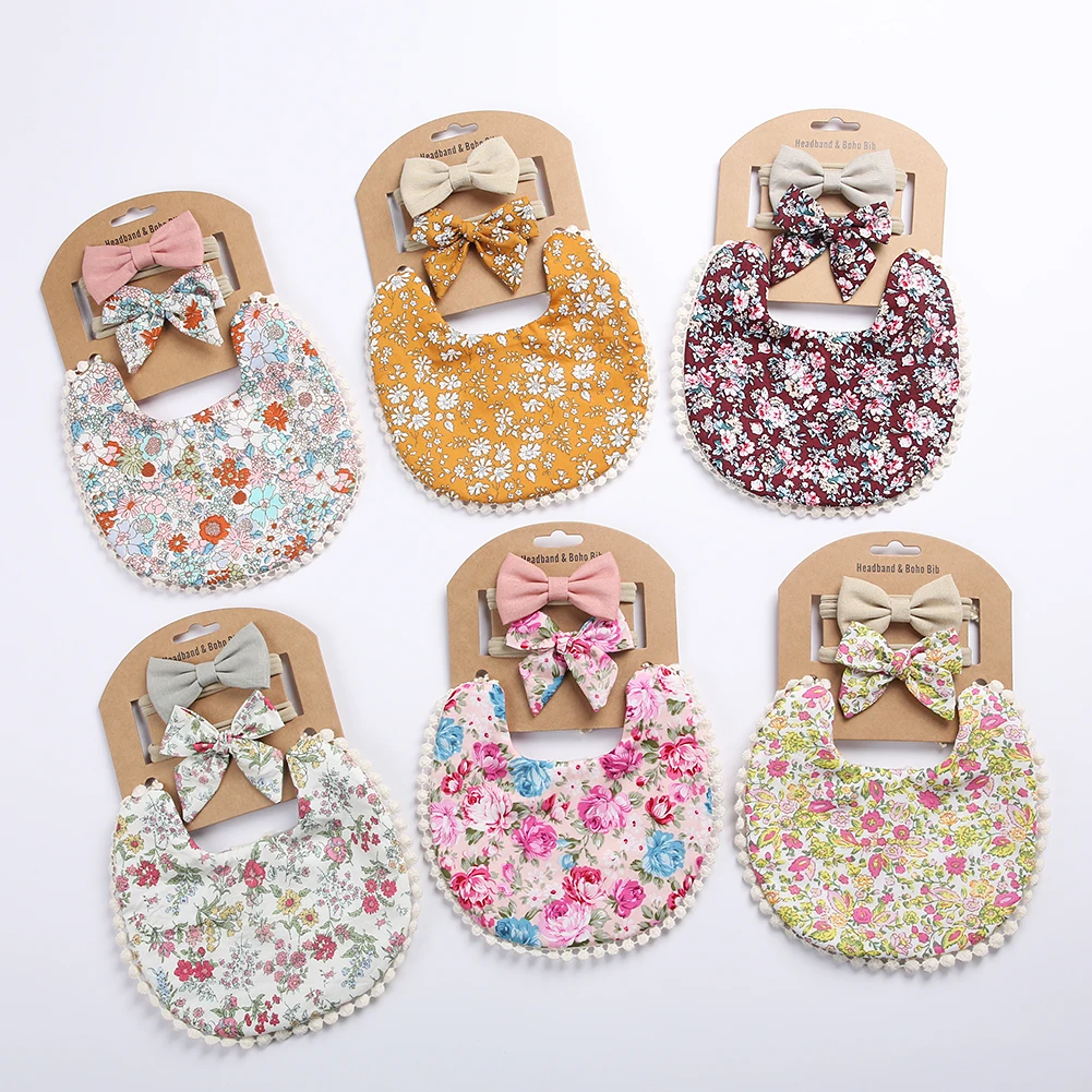 Baberos con toalla de saliva y diademas – Estampado floral - imagen 5