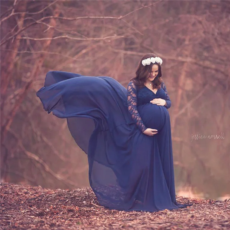 Vestido maxi de gasa y encaje para sesión de fotos de maternidad - imagen 2