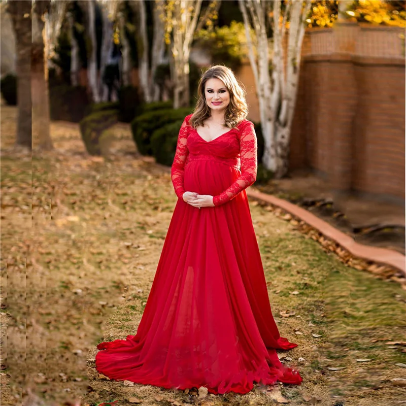 Vestido maxi de gasa y encaje para sesión de fotos de maternidad - imagen 3
