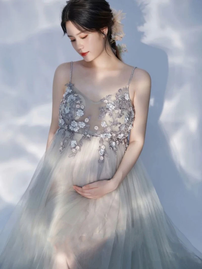Vestido maxi embarazo sin hombros para sesión de fotos maternidad - imagen 4