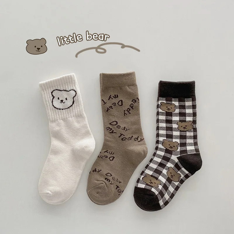 MILANCEL Calcetines de algodón con estampado de oso para niños