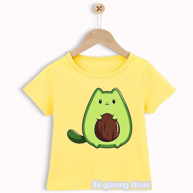Camiseta verano niños – Algodón con estampado gato y aguacate - imagen 4