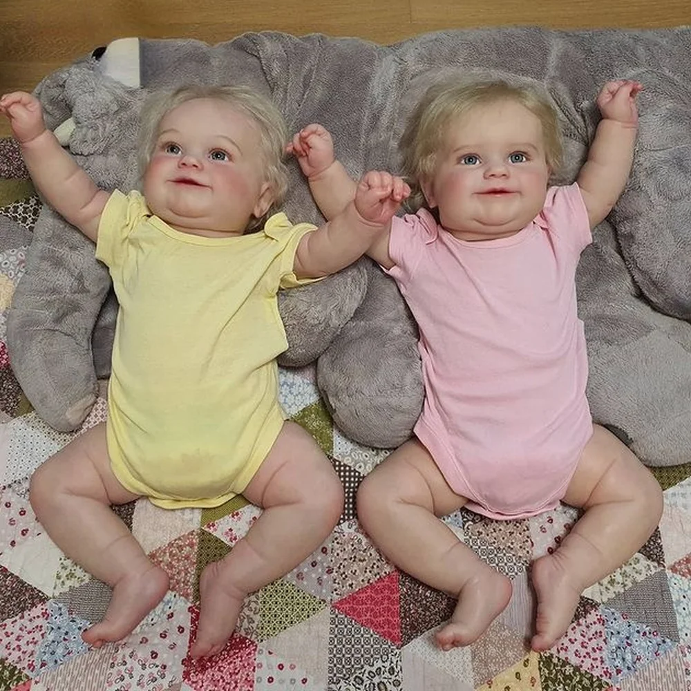 Muñeca reborn gemelos realista con pelo enraizado y cuerpo suave