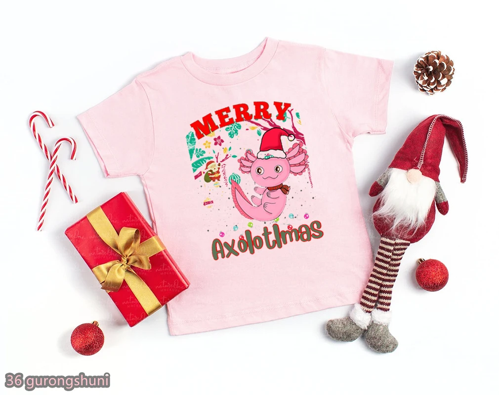 Camiseta infantil estampado axolotl para Navidad con manga corta - imagen 3