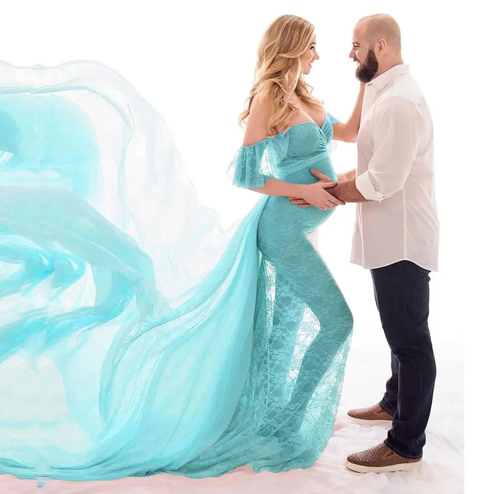 Vestido premamá maxí con hombros al descubierto para sesiones - imagen 2