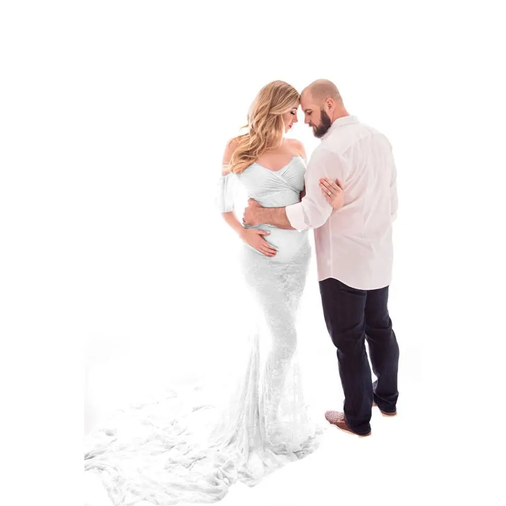 Vestido premamá maxí con hombros al descubierto para sesiones - imagen 3