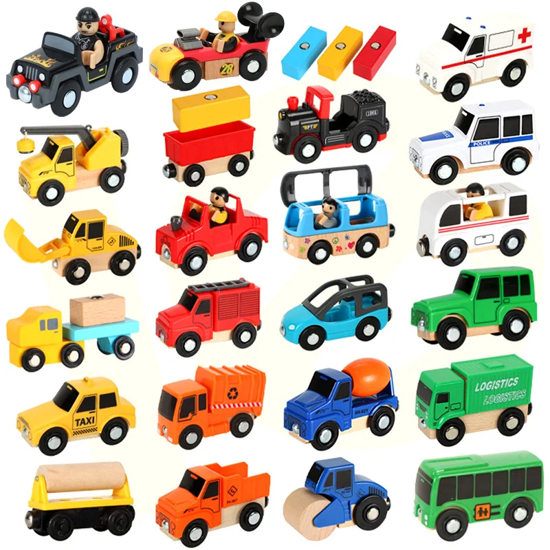 Tren magnético de madera infantil con vía y vehículos - imagen 4