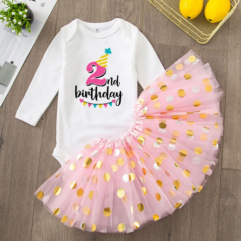 Conjunto de cumpleaños para bebé niña con vestido y tutú - imagen 5