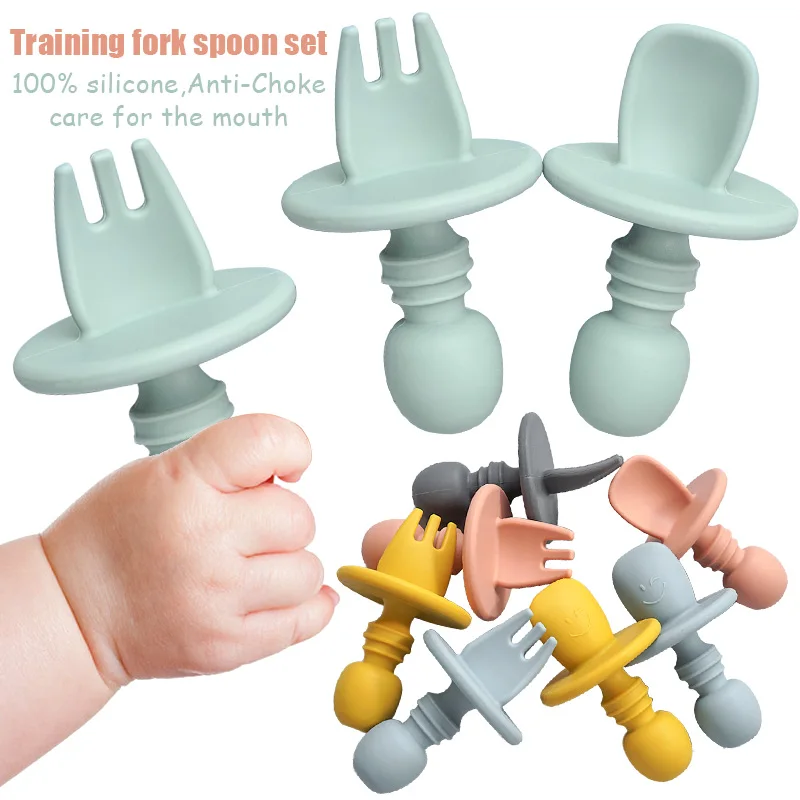 Cubiertos de silicona para bebé - Tenedor y cuchara entrenamiento - imagen 5