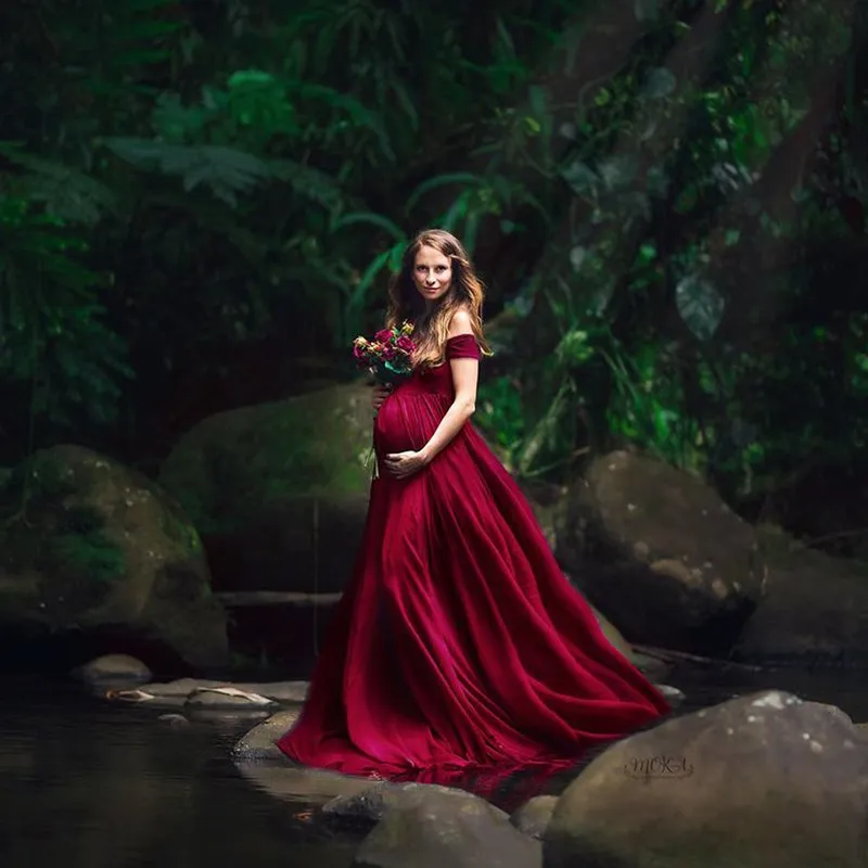 Vestido de maternidad con escote en V para sesión de fotos de embarazo - imagen 2