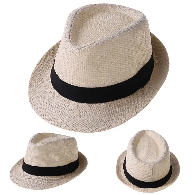 Sombrero de paja playero para niños estilo clásico transpirable