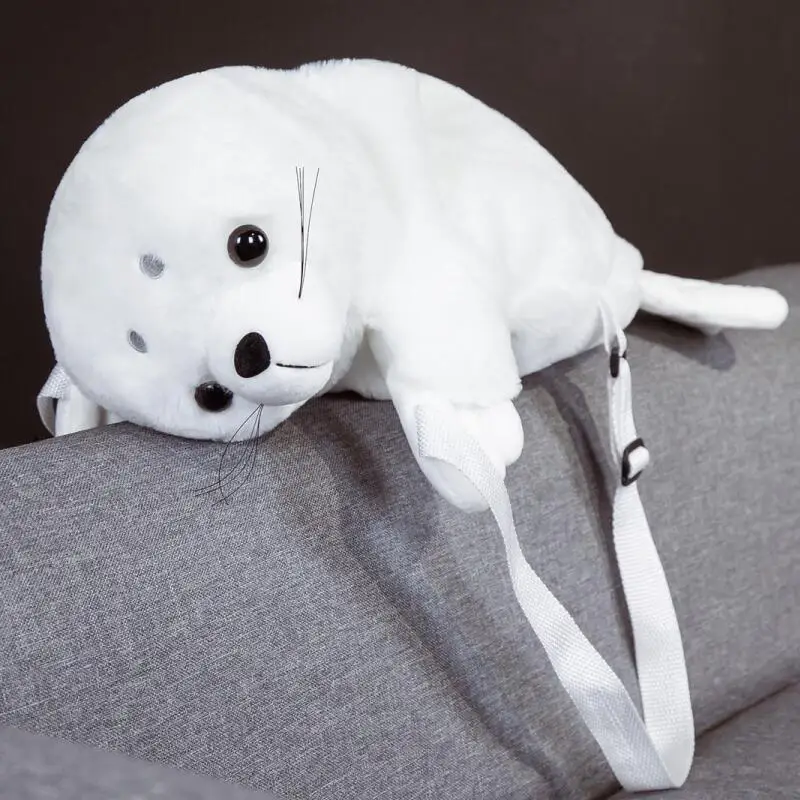 Mochila escolar de peluche suave para niños con diseño León marino - imagen 2
