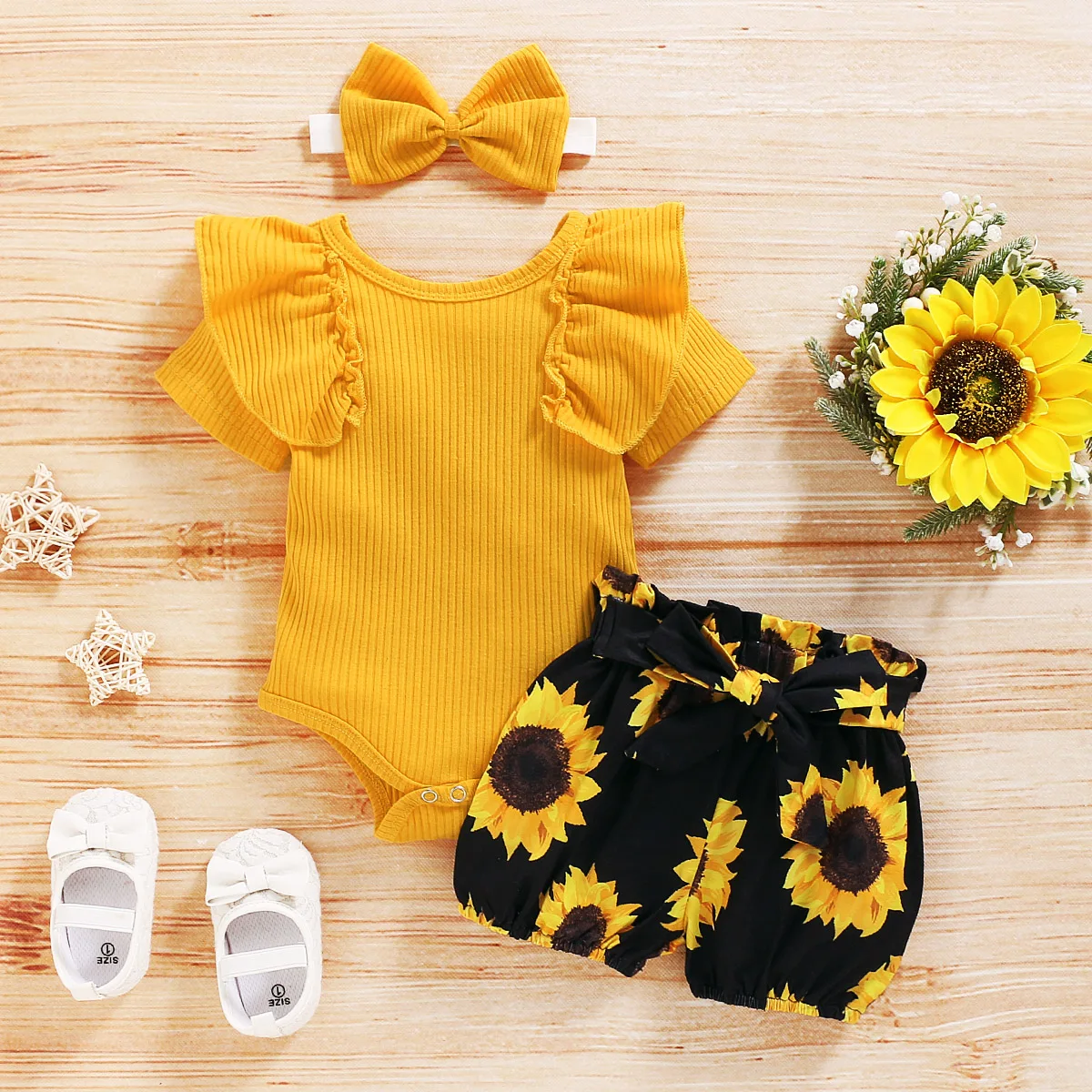 Tregren Conjunto floral de bebé niña: camiseta y pantalón corto - imagen 3