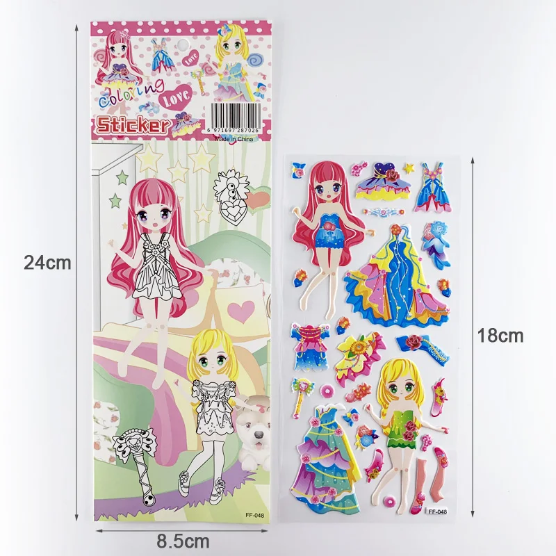 Pegatinas 3D de burbuja para cuaderno infantil - 4 hojas, diseño niña - imagen 5