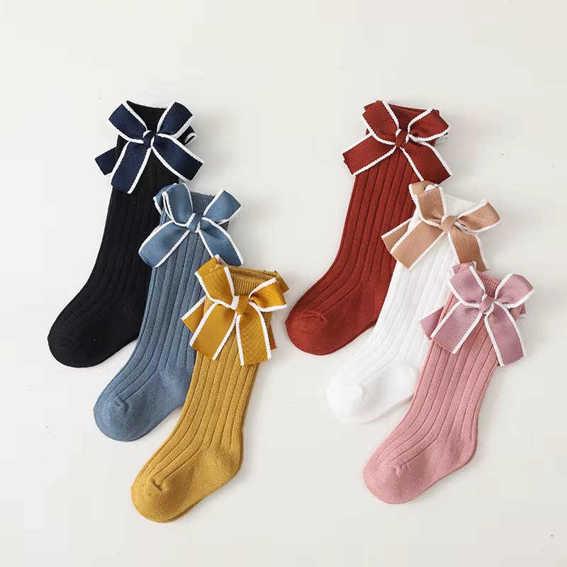 Calcetines largos con lazos a rayas para niñas - Algodón 0-5 años - imagen 3