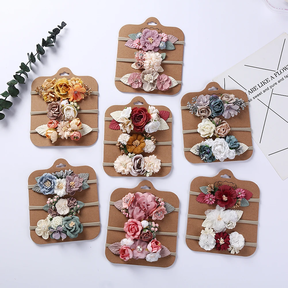 Diadema floral con perlas para bebé – Nylon elástico