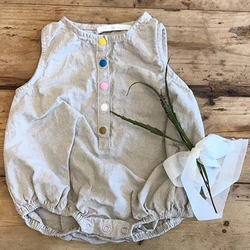 Pelele de verano sin mangas de lino y algodón para niños