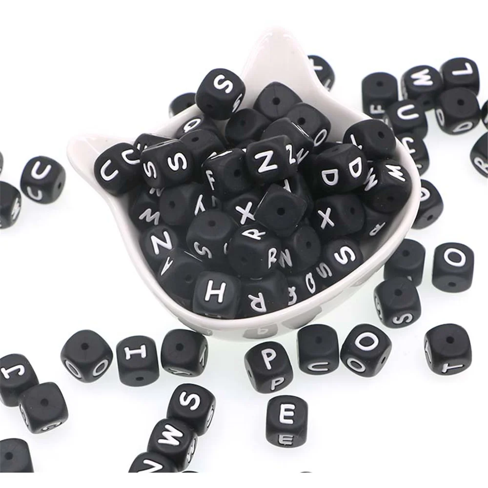 Cuentas de letras de silicona negra para pulseras infantiles DIY - imagen 4