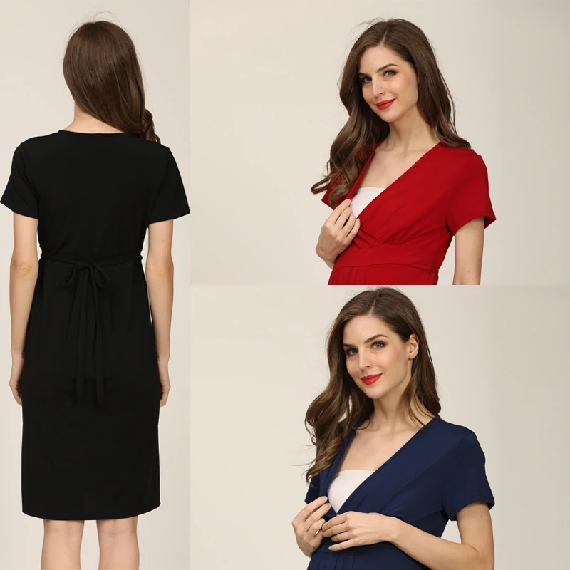 Vestido de lactancia talla grande hasta la rodilla con cuello V - imagen 4