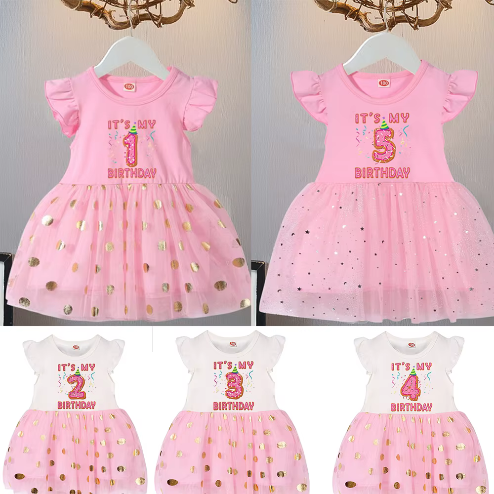 Vestido tutú rosa con estrellas doradas para niñas - imagen 2