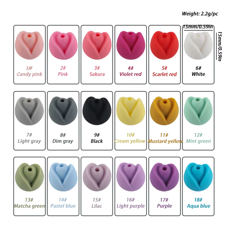 Cuentas de silicona con forma de tulipán para bisutería – Pack de 20 piezas - imagen 2