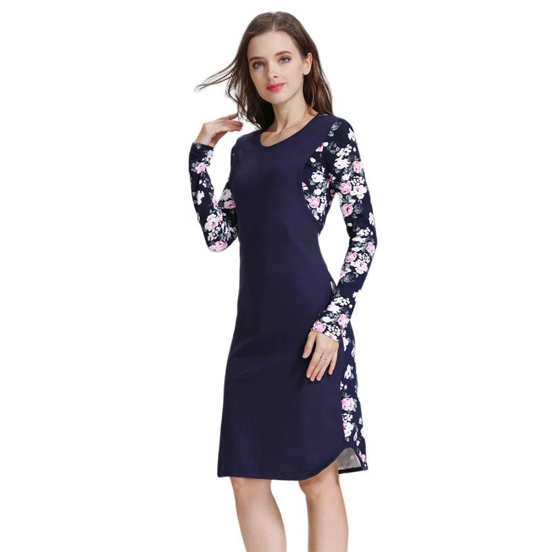 Vestido de lactancia otoño manga larga algodón elástico estampado - imagen 2