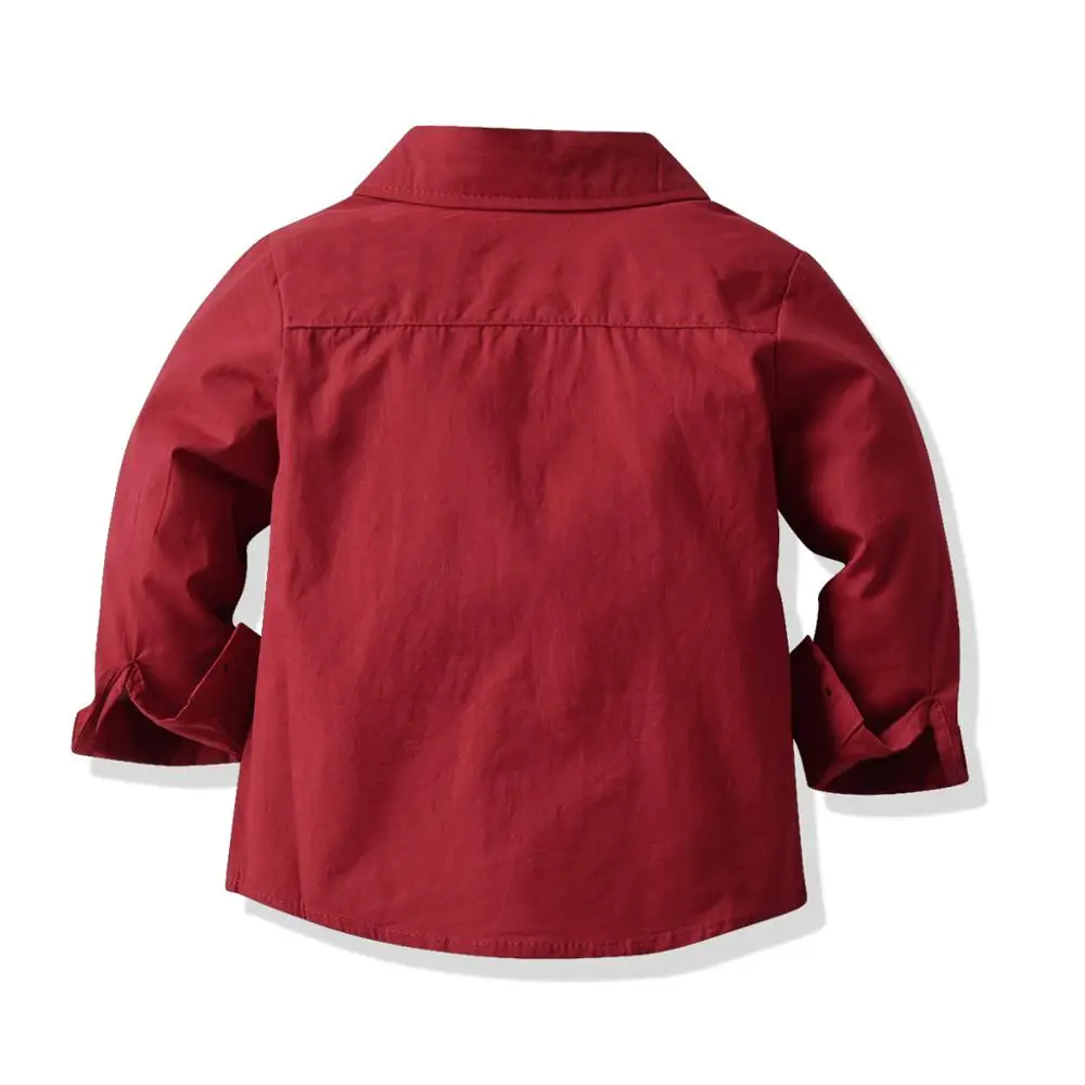Camisa manga larga de algodón rojo vino con pajarita para niño - imagen 4