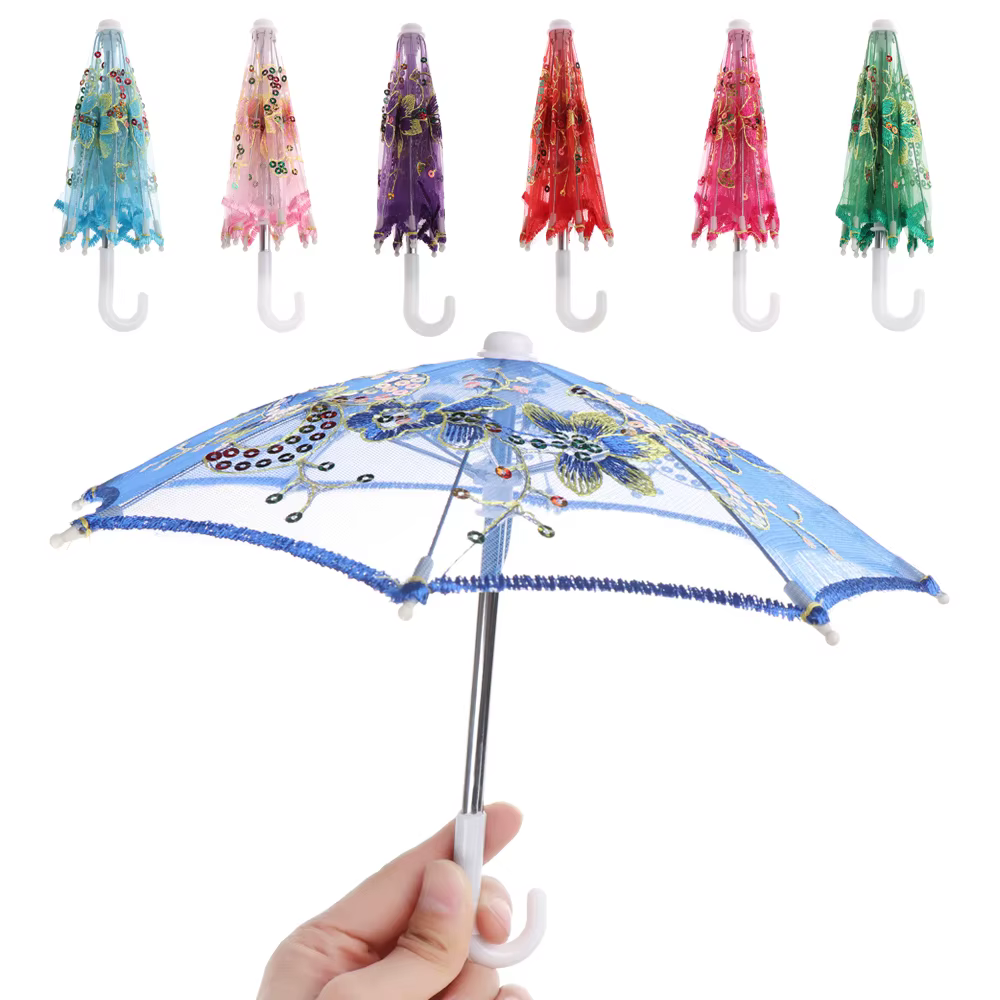 Sombrilla bordada de encaje para niña – Accesorio de lluvia hecho a mano