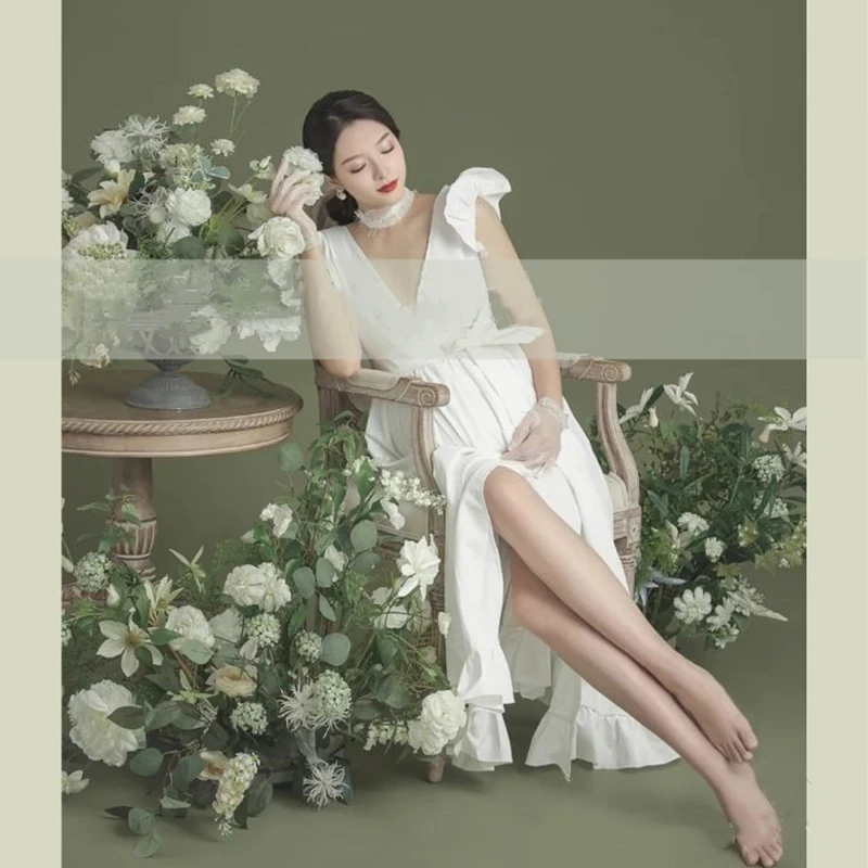 Vestido de maternidad blanco para sesión de fotos de embarazo - imagen 5