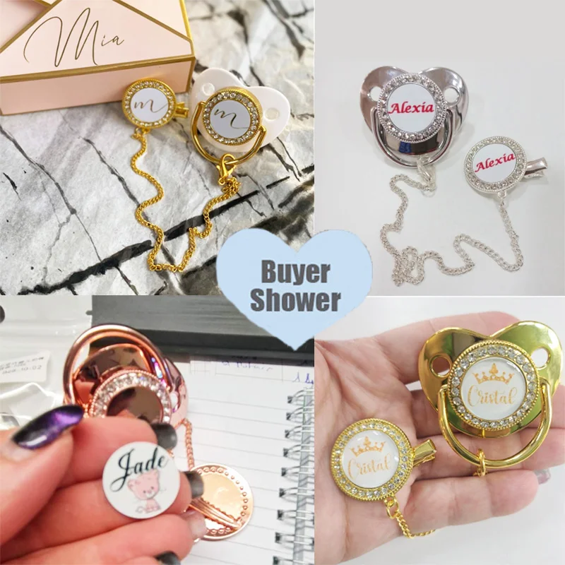Chupete personalizado de lujo con pedrería blanca para bebé - imagen 4