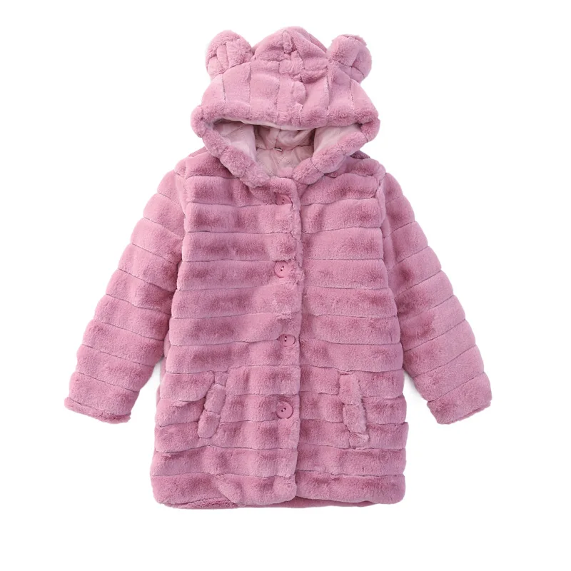 Abrigo de invierno para niña con capucha de piel sintética - imagen 2