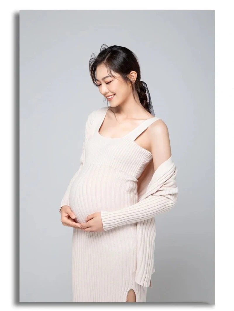 Vestido premamá ajustado de manga larga para embarazada – Elegante color sólido