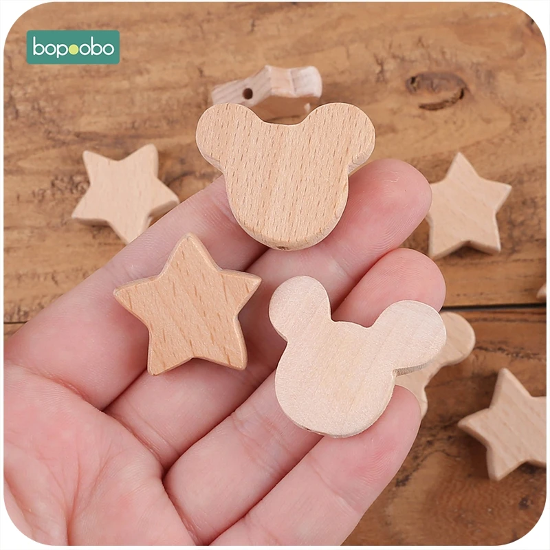 Bopoobo mordedor de madera con cuentas de oso natural para bebé - imagen 2