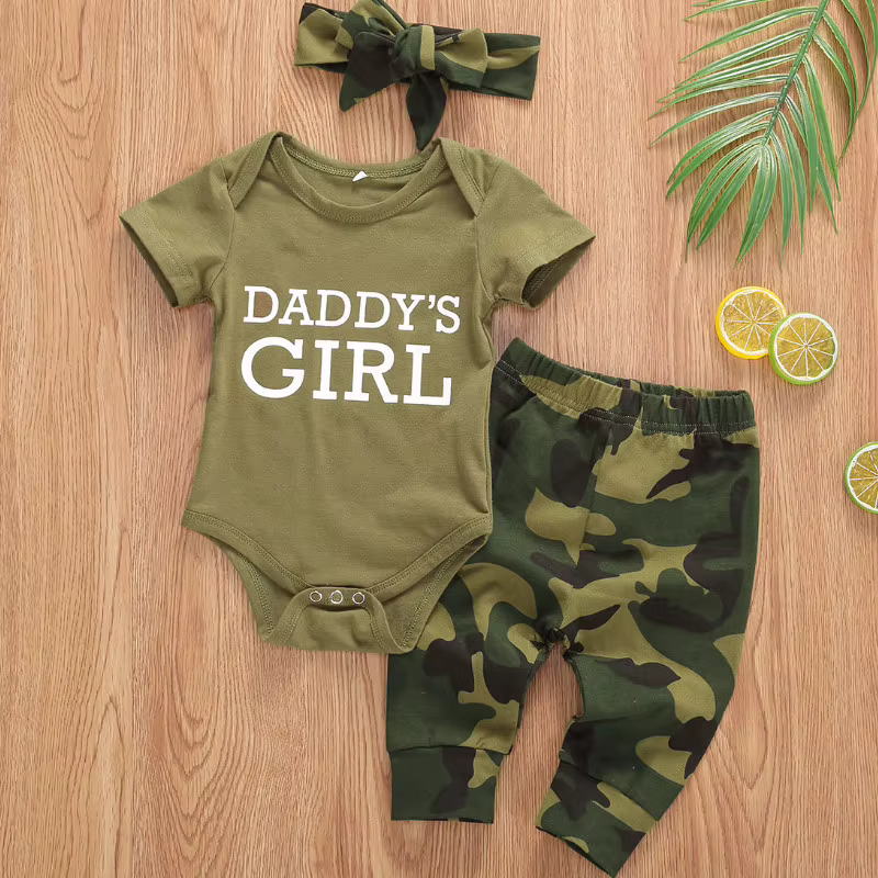 Ropa bebé verano conjunto camuflaje manga corta letras impresas