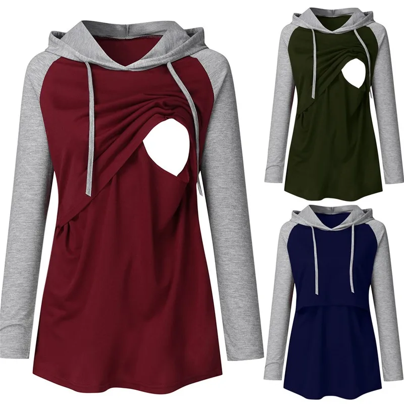 Sudadera de lactancia a rayas con capucha para amamantar - imagen 2
