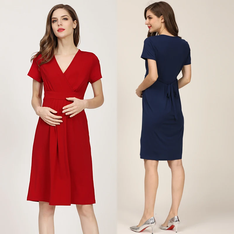 Vestido de lactancia talla grande hasta la rodilla con cuello V - imagen 5