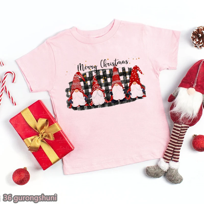 Camiseta rosa Gnomies Kawaii manga corta Feliz Año Nuevo para niños - imagen 2