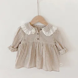 MILANCEL Body manga larga niña – Cuello Peter Pan a cuadros