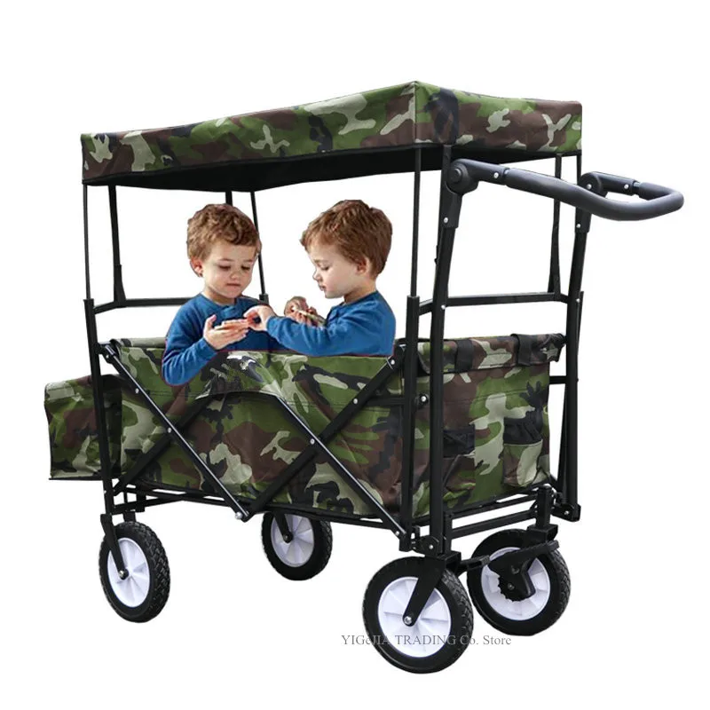 Carro de picnic plegable para acampar con mango ajustable y parasol