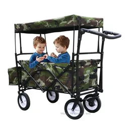 Carro de picnic plegable para acampar con mango ajustable y parasol