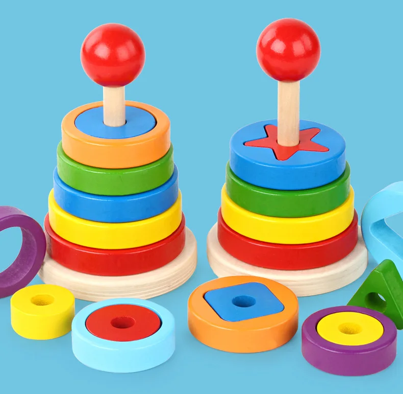 Torre arcoíris de madera – Rompecabezas educativo infantil para niños - imagen 2