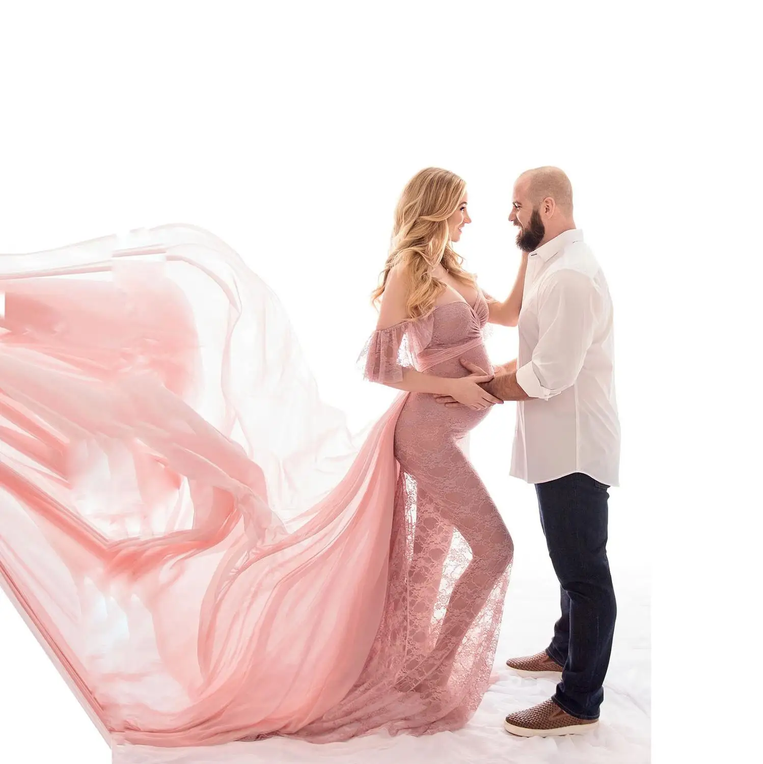 Vestido premamá maxí con hombros al descubierto para sesiones - imagen 4