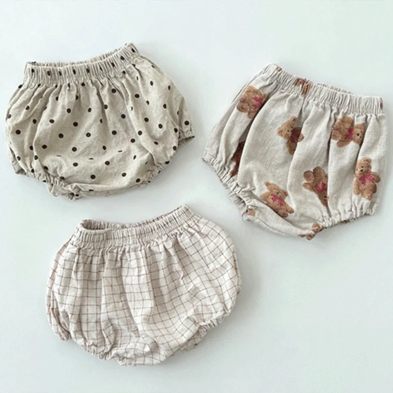 Pantalones cortos bebé recién nacido de algodón y lino vintage