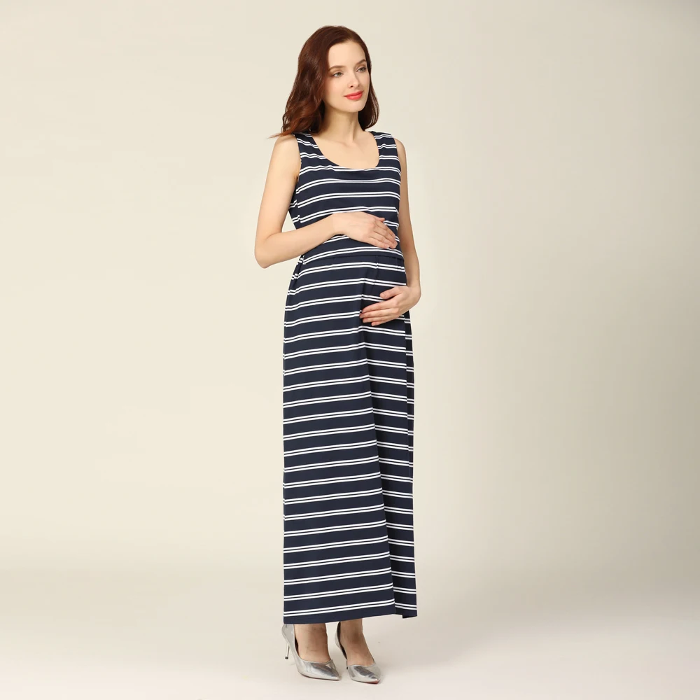 Vestido de maternity verano – Algodón elástico sin mangas a rayas - imagen 3