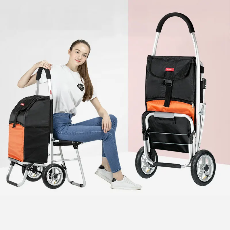 Carro de compras plegable con asiento y rueda inflable grande - imagen 2