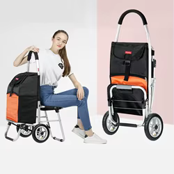 Carro de compras plegable con asiento y rueda inflable grande
