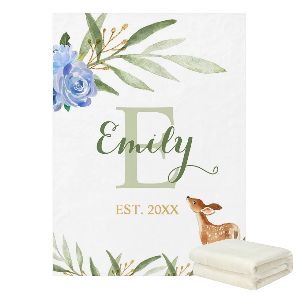 Manta de bebé con nombre personalizado – Estilo floral acuarela - imagen 5