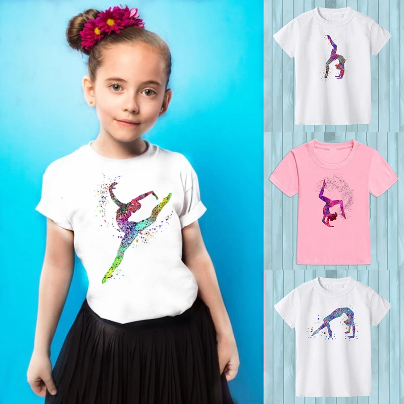 Camiseta artística acuarela para niñas – Gimnasia rítmica raso elástico - imagen 3