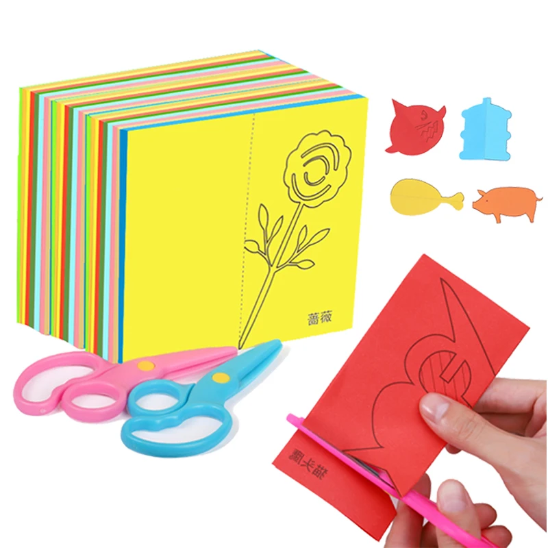 Kit de manualidades infantiles con tijeras seguras y papel para cortar - imagen 4